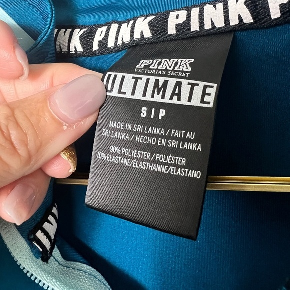 EUC Victoria’s Secret PINK Ultimate Quarter Zip Pullover Teal Blue Size Small - Picture 9 of 10